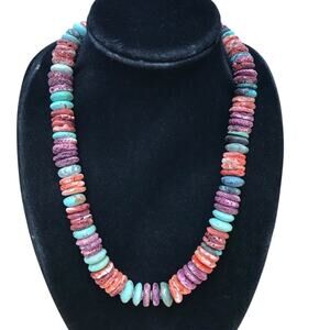 Sterling Silver Navajo Pearl Spiny Oyster Bead Necklace Chunky 193g 25”